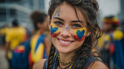 Vibrant Colombian Pride: A Radiant Smile Painted with the Colors of the National Flag. A joyful expression of national identity and cultural celebration. Perfect for patriotic     