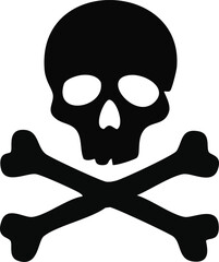 A black skull with two crossed bones below it on a white background in a simple vector illustration