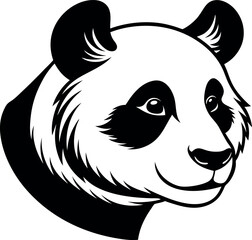 Panda Head Side Profile in Cute Chrome Vector Shallotte on white background