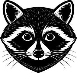 Raccoon Face Top View in Cartoon Pastel Chrome Shallotte on white background