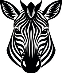 Zebra Face Front View in Stylized Chrome Pattern Shallotte on white background