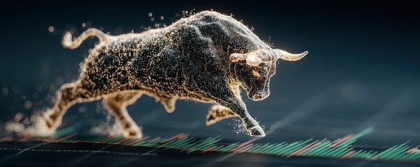 Fototapeta premium Dynamic representation of a digital bull on financial stock chart background