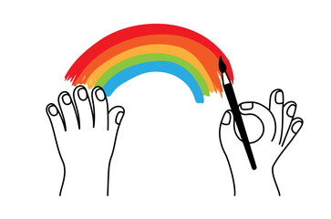 Vector simple linear illustrations, hands and gestures, hand drawn illustrations, poster, logo, print design template, craft or creative work concept, graphic designer professional, creative class