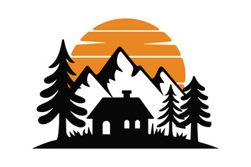 Mountain Sunset Scene Vector Nature Silhouette Landscape Design