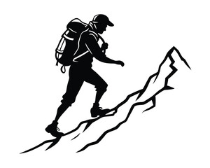 Fototapeta premium Silhouette of a Hiker Ascending a Mountain Peak
