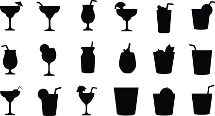 A collection of various cocktail glass silhouettes arranged on a white background in a grid pattern