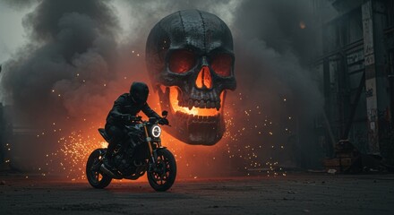Biker in Black Cycling Gear on Custom Motorcycle