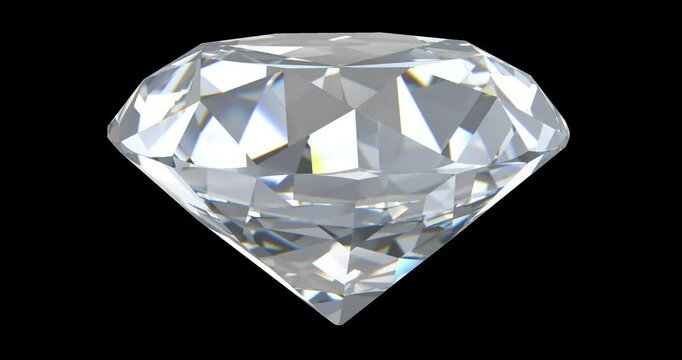 Brilliant cut diamond, clear gemstone rotating. 3D Video Animation, Seamlessly Loopable. 3D rendering isolated on transparent background