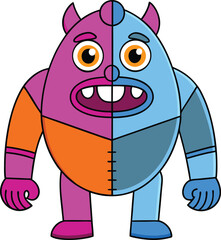 Fototapeta premium Half Robot Half Monster Cartoon Character Futuristic Hybrid Creature Illustration new 2025 unique trendy 