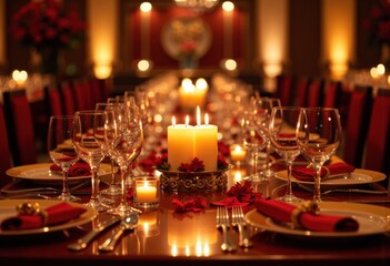 Elegant candlelit dinner table setup for a romantic celebration or special event