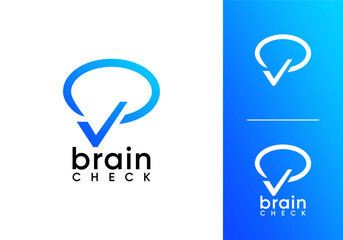 simple check brain logo design. smart brain innovation technology vector design inspiration