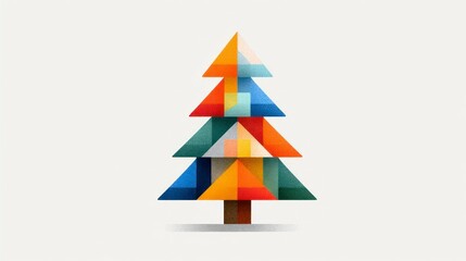 Obraz premium Abstract Geometric Christmas Tree Design with Vibrant Colors and Triangular Shapes for Festive