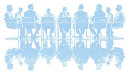 Business Meeting Reflection A Group of Professionals in a Conference Room with Symbolic Shadow