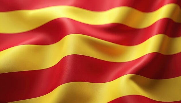 Catalonia flag waving. Red, yellow stripes texture. National day, La Diada, Fiesta Nacional de Catalu&ntilde;a celebration. Catalan culture, heritage, patriotism, independence. Spain flag, banner background.