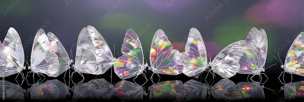 Poster Holographic Butterflies Transform in a Mesmerizing Array of Colors, Showcasing Metamorphosis