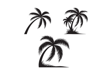Tropical Palm Tree Silhouette Clipart Black Beach Vector Illustrations