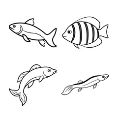 line art of a sea fish bundle design