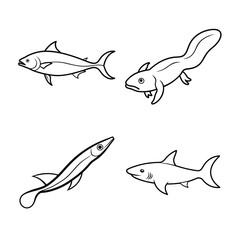 line art of a sea fish bundle design