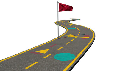 Isolated Winding Road with Flag and Geometric Shapes