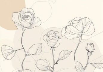 Minimalist illustration of roses outlined in bold black lines on a white background, featuring simple shapes and flat design with no shading or color.