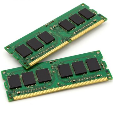 Two green computer ram modules isolated on white background
