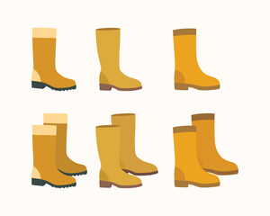 Set of water resistant shoes, rain boots, hiking boots, rubber boots vector art, safety shoes icon vector art, garden supplies design