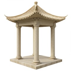 Naklejka premium Elegant beige stone gazebo with pagoda roof isolated on white background