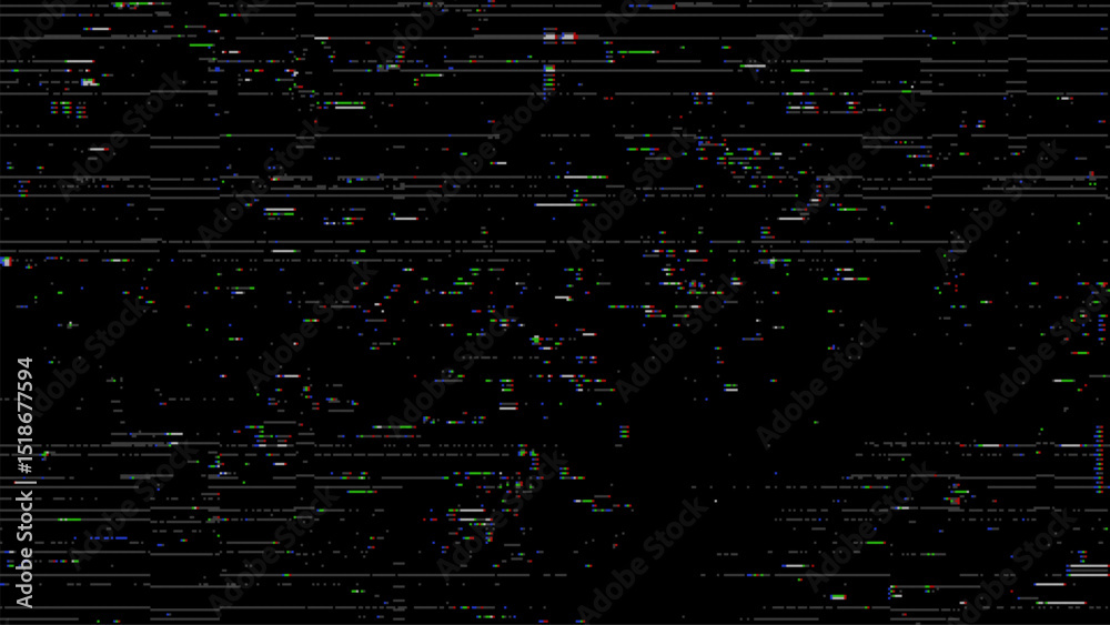 Poster black background with pixelated VHS lines. glitch video noise. pixel glitchy noise. digital glitching and noise. noisy effect. vector graphics. 