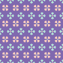 Doodle flower pattern interior design. Retro floral vector seamless illustration in aqua, violet and orange.