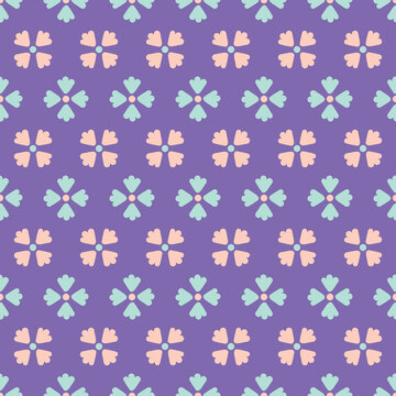 Doodle flower pattern interior design. Retro floral vector seamless illustration in aqua, violet and orange.