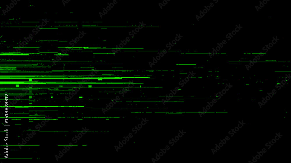 Poster Abstract green digital glitch. cyber tech concept. Abstract dark pixel glitch texture with lines and dots of binary code. Vector graphics. digital art.