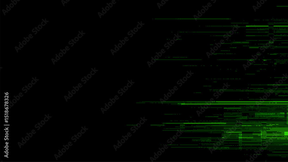 Poster abstract green digital glitch lines on a black background. vector illustration. cyberpunk style. gli