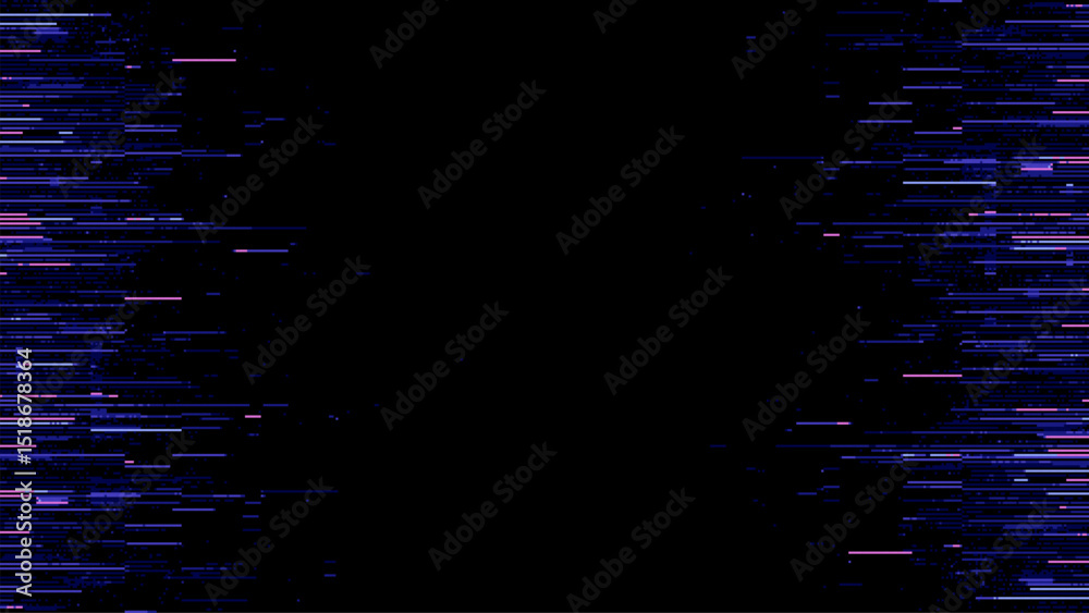 Aufkleber Abstract digital glitch background with blue and purple lines on a black background. glitch pixel texture. a data transfer concept. video game style. grainy noise. Vector graphics.