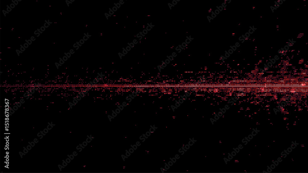 Poster Red light particles. Digital glitch horizontal line on black background. Abstract digital data stream or connection concept. pixel art. vector graphics. cyberpunk style. 