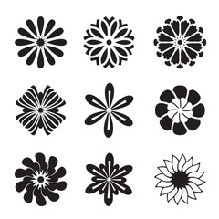 Set black outline flower icon