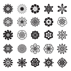 Set black outline flower icon