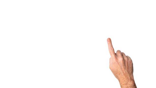 Rating five white stars. Isolated image on transparent background. Hand pointing to five-star rating. Customer review, positive feedback, high score, service satisfaction, product quality.