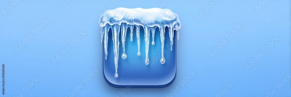Poster frozen app icon design with icicles and a soft blue background for a winter theme