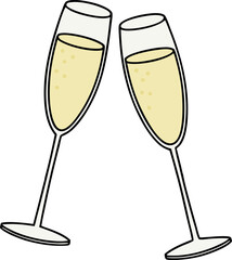 Simple isolated vector of two champagne glasses on white background. Great for minimalist holiday or celebration designs.