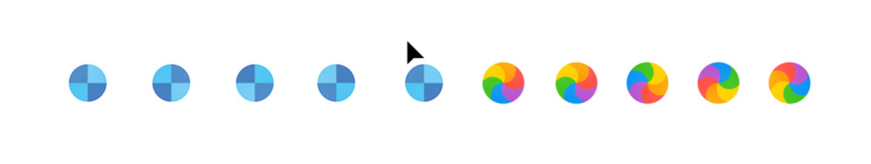 Loading Cursor & Spinner Icon Set – Flat Circular Waiting Indicators in Blue and Rainbow Colors for UI/UX, Software, Web Design, System Loading, and App Feedback Animation