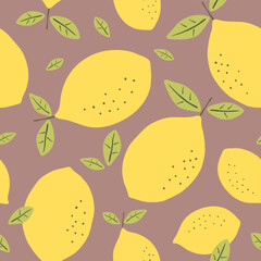 Seamless pattern with lemons. Citrus fruits modern texture yellow pink background. Abstract vector graphic illustration.