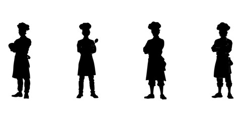 Chef Silhouette Icon Set. Culinary Profession And Kitchen Staff Symbol Collection. Hospitality And Restaurant Industry Visuals. Isolated Vector Illustration