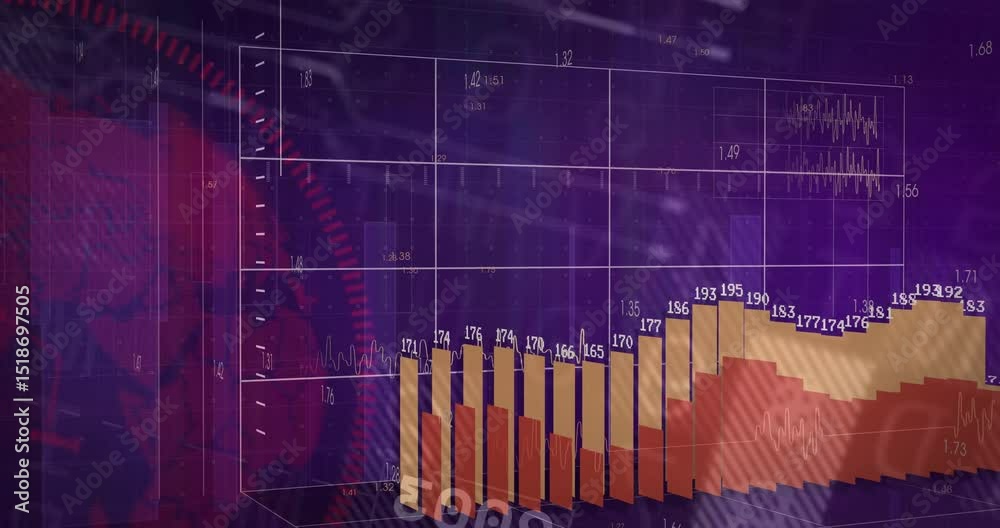 Poster grid fading in, bars emerging in sequence with rising heights then reversing and visualizing trends