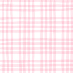 Pink Plaid Gingham Check Hand Drawn Background Pattern Overlay
