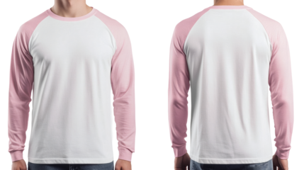 Premium Raglan Mockup White and Light Pink Long Sleeve T-Shirt Template for Apparel Design