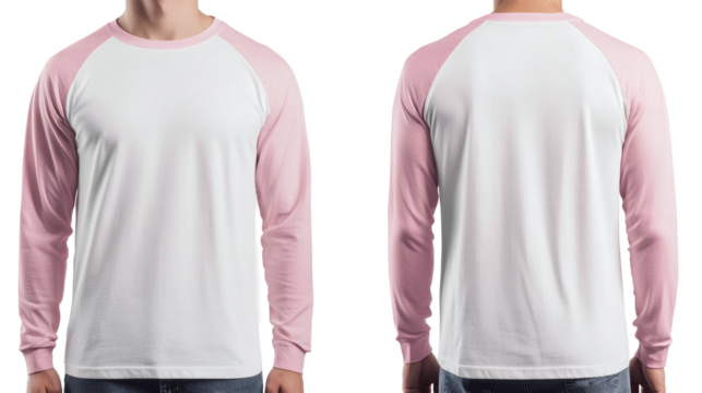 Premium Raglan Mockup White and Light Pink Long Sleeve T-Shirt Template for Apparel Design