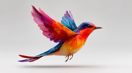 Vibrant Bird in Flight with Multicolored Feathers Perfect for Fantasy and Nature Themes