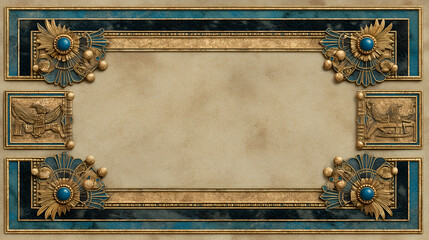 Elegant Ornate Frame Background: Luxury Gold and Blue Baroque Pattern Design for Artistic Vintage Crafts and Interior Decor