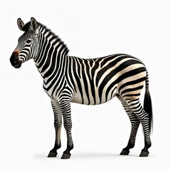 Fototapeta premium Isolated zebra stands. Black and white stripes animal. Wild african mammal. Zebra skin pattern on white background. Equus species. African safari creature.