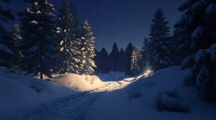 Enchanted Winter Wonderland Festive Christmas Tree in Snowy Forest Path